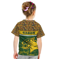 Gabon Kid T Shirt with Tribal Print and Fierce Panther Graphic in National Flag Colors - Wonder Print Shop