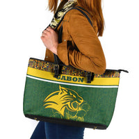 Gabon Leather Tote Bag with Tribal Print and Fierce Panther Graphic in National Flag Colors - Wonder Print Shop