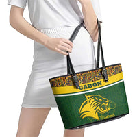 Gabon Leather Tote Bag with Tribal Print and Fierce Panther Graphic in National Flag Colors - Wonder Print Shop