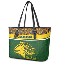 Gabon Leather Tote Bag with Tribal Print and Fierce Panther Graphic in National Flag Colors - Wonder Print Shop