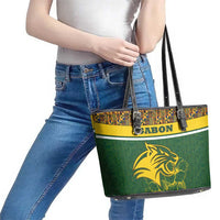 Gabon Leather Tote Bag with Tribal Print and Fierce Panther Graphic in National Flag Colors - Wonder Print Shop