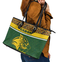 Gabon Leather Tote Bag with Tribal Print and Fierce Panther Graphic in National Flag Colors - Wonder Print Shop