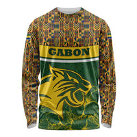 Gabon Long Sleeve Shirt with Tribal Print and Fierce Panther Graphic in National Flag Colors - Wonder Print Shop