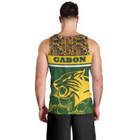 Gabon Men Tank Top with Tribal Print and Fierce Panther Graphic in National Flag Colors - Wonder Print Shop