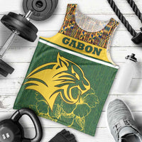 Gabon Men Tank Top with Tribal Print and Fierce Panther Graphic in National Flag Colors - Wonder Print Shop