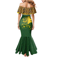 Gabon Mermaid Dress with Tribal Print and Fierce Panther Graphic in National Flag Colors - Wonder Print Shop