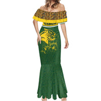 Gabon Mermaid Dress with Tribal Print and Fierce Panther Graphic in National Flag Colors - Wonder Print Shop