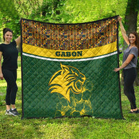 Gabon Quilt with Tribal Print and Fierce Panther Graphic in National Flag Colors - Wonder Print Shop