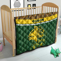 Gabon Quilt with Tribal Print and Fierce Panther Graphic in National Flag Colors - Wonder Print Shop