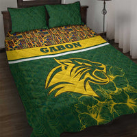Gabon Quilt Bed Set with Tribal Print and Fierce Panther Graphic in National Flag Colors - Wonder Print Shop