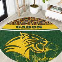 Gabon Round Carpet with Tribal Print and Fierce Panther Graphic in National Flag Colors - Wonder Print Shop