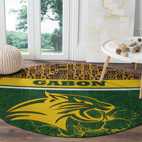 Gabon Round Carpet with Tribal Print and Fierce Panther Graphic in National Flag Colors - Wonder Print Shop