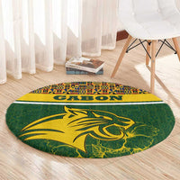 Gabon Round Carpet with Tribal Print and Fierce Panther Graphic in National Flag Colors - Wonder Print Shop