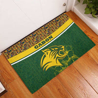Gabon Rubber Doormat with Tribal Print and Fierce Panther Graphic in National Flag Colors - Wonder Print Shop