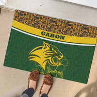 Gabon Rubber Doormat with Tribal Print and Fierce Panther Graphic in National Flag Colors - Wonder Print Shop