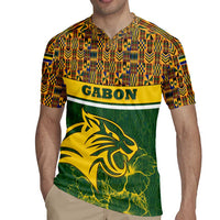 Gabon Rugby Jersey with Tribal Print and Fierce Panther Graphic in National Flag Colors - Wonder Print Shop