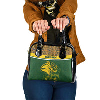 Gabon Shoulder Handbag with Tribal Print and Fierce Panther Graphic in National Flag Colors - Wonder Print Shop