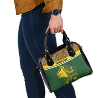Gabon Shoulder Handbag with Tribal Print and Fierce Panther Graphic in National Flag Colors - Wonder Print Shop