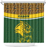 Gabon Shower Curtain with Tribal Print and Fierce Panther Graphic in National Flag Colors - Wonder Print Shop