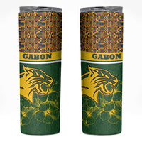 Gabon Skinny Tumbler with Tribal Print and Fierce Panther Graphic in National Flag Colors - Wonder Print Shop