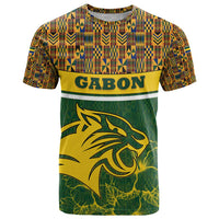Gabon T Shirt with Tribal Print and Fierce Panther Graphic in National Flag Colors - Wonder Print Shop