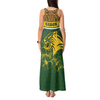 Gabon Tank Maxi Dress with Tribal Print and Fierce Panther Graphic in National Flag Colors - Wonder Print Shop