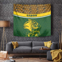 Gabon Tapestry with Tribal Print and Fierce Panther Graphic in National Flag Colors - Wonder Print Shop