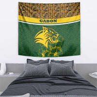 Gabon Tapestry with Tribal Print and Fierce Panther Graphic in National Flag Colors - Wonder Print Shop