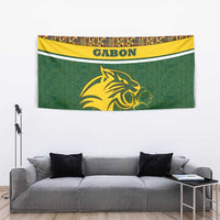 Gabon Tapestry with Tribal Print and Fierce Panther Graphic in National Flag Colors - Wonder Print Shop