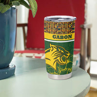 Gabon Tumbler Cup with Tribal Print and Fierce Panther Graphic in National Flag Colors - Wonder Print Shop