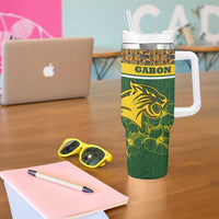 Gabon Tumbler With Handle with Tribal Print and Fierce Panther Graphic in National Flag Colors - Wonder Print Shop
