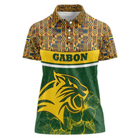 Gabon Women Polo Shirt with Tribal Print and Fierce Panther Graphic in National Flag Colors - Wonder Print Shop