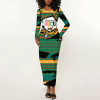 Rooting For Every HBCU Long Sleeve Bodycon Dress Pan African Kente Pattern - History And Knowledge Torch