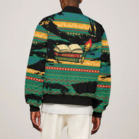 Rooting For Every HBCU Sleeve Zip Bomber Jacket Pan African Kente Pattern - History And Knowledge Torch
