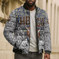 HBCU Black History Legacy Bomber Puffer Jacket Word Cloud African Shield Knowledge Book
