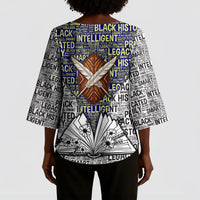 HBCU Black History Legacy Kimono Sleeve Blouse Word Cloud African Shield Knowledge Book