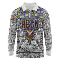 HBCU Black History Legacy Long Sleeve Polo Shirt Word Cloud African Shield Knowledge Book