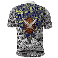 HBCU Black History Legacy Polo Shirt Word Cloud African Shield Knowledge Book