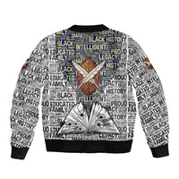 HBCU Black History Legacy Sleeve Zip Bomber Jacket Word Cloud African Shield Knowledge Book
