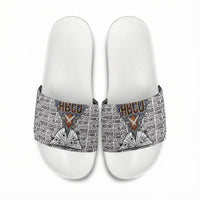 HBCU Black History Legacy Slide Sandals Word Cloud African Shield Knowledge Book