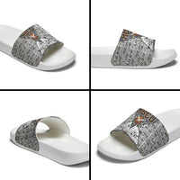 HBCU Black History Legacy Slide Sandals Word Cloud African Shield Knowledge Book
