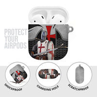 Knights Templar Warrior Red Cross AirPods Case Crusader Knight In Chainmail Armor With Shield And Sword Art