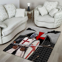 Knights Templar Warrior Red Cross Area Rug Crusader Knight In Chainmail Armor With Shield And Sword Art