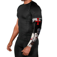 Knights Templar Warrior Red Cross Arm Sleeves Crusader Knight In Chainmail Armor With Shield And Sword Art