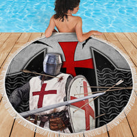 Knights Templar Warrior Red Cross Beach Blanket Crusader Knight In Chainmail Armor With Shield And Sword Art