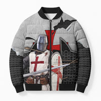 Knights Templar Warrior Red Cross Bomber Puffer Jacket Crusader Knight In Chainmail Armor With Shield And Sword Art