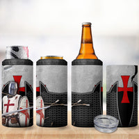 Knights Templar Warrior Red Cross 4 in 1 Can Cooler Tumbler Crusader Knight In Chainmail Armor With Shield And Sword Art