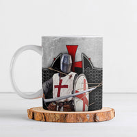Knights Templar Warrior Red Cross Ceramic Mug Crusader Knight In Chainmail Armor With Shield And Sword Art