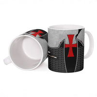 Knights Templar Warrior Red Cross Ceramic Mug Crusader Knight In Chainmail Armor With Shield And Sword Art