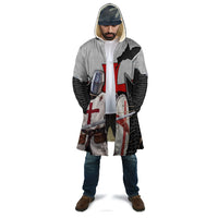 Knights Templar Warrior Red Cross Cloak Crusader Knight In Chainmail Armor With Shield And Sword Art